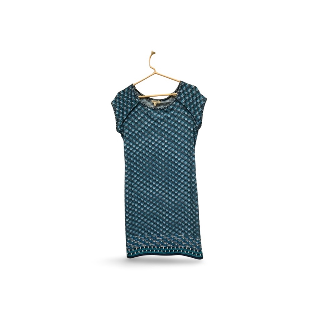 Max Studio Teal & Navy Geometric Midi Dress • Size M • Chic Print